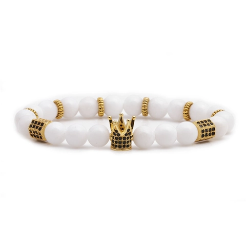 Bracciale Di Perline Con Ciondolo A Corona Rame Zircone Malachite Howlite Bianca Gioielli Di Moda Per Uomo Donna