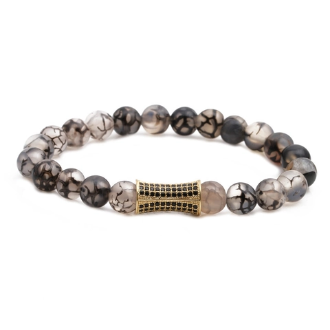 Pulsera De Cuentas De Piedra Vena De Dragón Con Tubo De Cobre Micro Engastado De Zirconia Joyería De Lujo Unisex