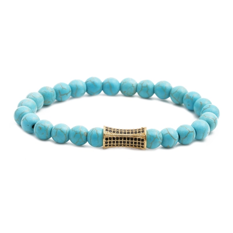 Pulsera De Cuentas De Piedra Natural Turquesa Con Tubo De Cobre Micro Pavé De Circón Joyería De Moda Para Hombres Mujeres