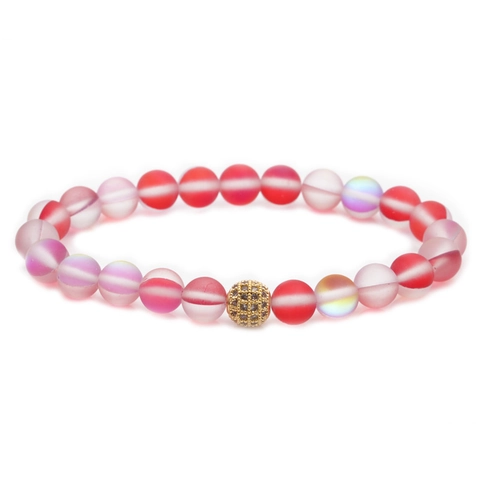 Frosted Beaded Bracelet Moonstone Style Matte Glass Beads With Micro Pave Zircon Copper Ball Fashion Jewelry