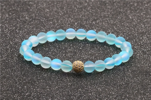 Élégant Bracelet en Perles de Pierre de Lune Avec Boule Décorative en Zirconium Plaqué Or Bijoux de Mode pour Femmes