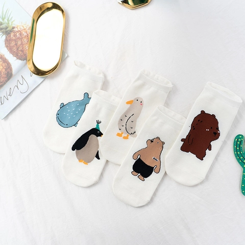 Calze Alla Caviglia Da Donna In Cotone Con Motivo Animale Cartone Animato Pinguino Balena Orso Casual