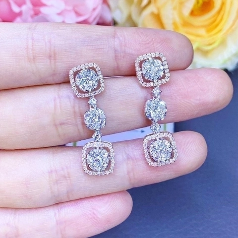 Dangle Earrings Copper Zircon Geometric Square Long Luxury Bridal Wedding Engagement Party Elegant Jewelry For Women