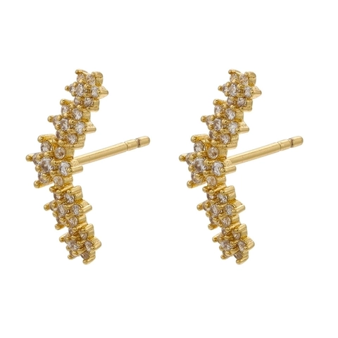 Bloem Ear Crawler Oorbellen 18K Verguld Koper Cubic Zirconia Gebogen Vijf Bloesem Cluster Elegante Sieraden Voor Vrouwen