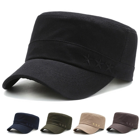 Herren Vintage Reine Baumwolle Cadet Cap Flache Militär Mütze Stern Stickerei Verstellbar Sonnenschutz Outdoor