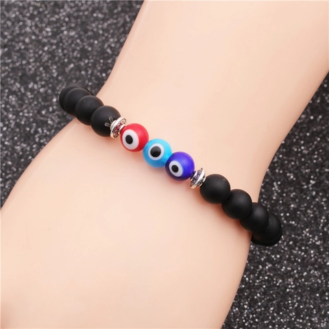 Beaded Bracelet Evil Eye Matte Stone Alloy Spacers Elastic Protection Ethnic Boho Jewelry For Men Women