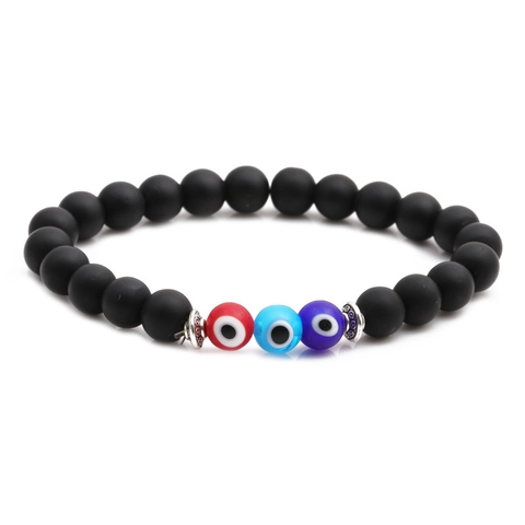 Beaded Bracelet Evil Eye Matte Stone Alloy Spacers Elastic Protection Ethnic Boho Jewelry For Men Women