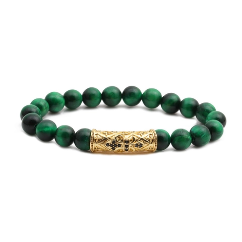 Tiger Eye Beaded Bracelet Copper Curved Tube Zircon Ball Cross Jewelry For Men Women Fashion Boho