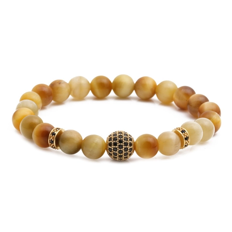 Bracciale Di Perle In Pietra Occhio Di Tigre Con Tubo Curvo In Rame Micro Pavè Sfera Di Zircone Stile Etnico Vintage Unisex