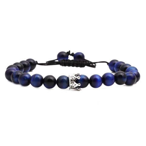 Natural Tiger Eye Amethyst Stone Beaded Bracelet Hand Woven Adjustable Black Rope Alloy Crown Micro Pave Zircon Jewelry