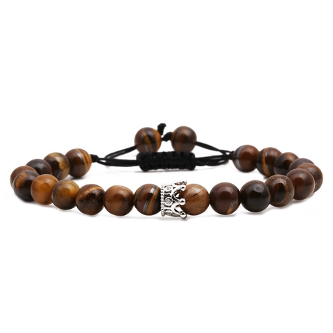 Bracciale Intrecciato Con Ciondolo A Corona In Pietra Naturale Regolabile Occhio Di Tigre Ametista Gioielli Uomo Donna Accessorio
