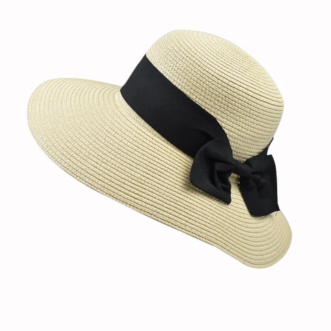 Dames Zomer Strooien Zonnehoed Brede Rand UV Bescherming Strand Vakantie Elegant Lint Strik Geweven Hoed