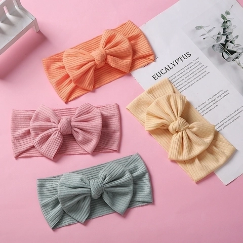Diadema de Bebé con Lazo de Punto de Canalé Banda Elástica Suave para el Cabello Turbante de Color Sólido para Bebés Niños