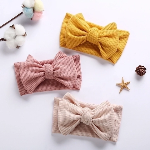 Baby Girl Big Bow Headband Handmade Waffle Knit Elastic Hair Band Soft Headwrap For Newborn Infant Toddler Hair Accessories