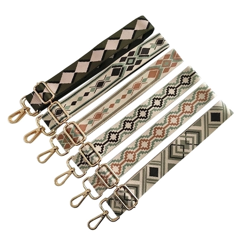 Ethnic Geometric Jacquard Bag Strap Adjustable Wide Woven Replacement Crossbody Shoulder Belt With Metal Hooks