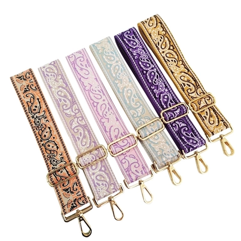 Wide Shoulder Strap Replacement For Handbags Adjustable Ethnic Paisley Jacquard Woven Belt With Metal Buckles For Women Bags