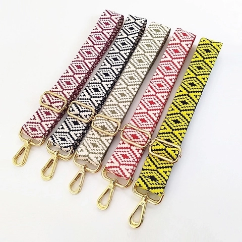 Adjustable Bag Strap Wide Replacement Shoulder Crossbody Belt Ethnic Geometric Jacquard Weave With Metal Lobster Clasps