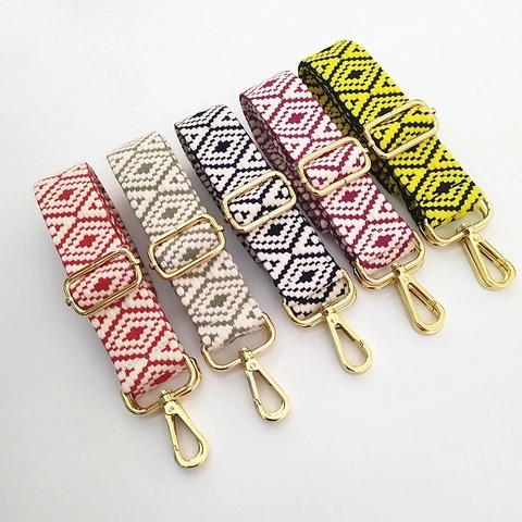 Adjustable Bag Strap Wide Replacement Shoulder Crossbody Belt Ethnic Geometric Jacquard Weave With Metal Lobster Clasps