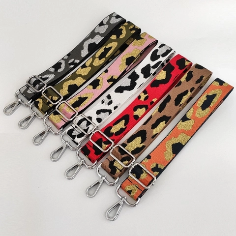 Adjustable Wide Bag Strap Leopard Print Jacquard Nylon Webbing Replacement Shoulder Belt For Crossbody Handbags