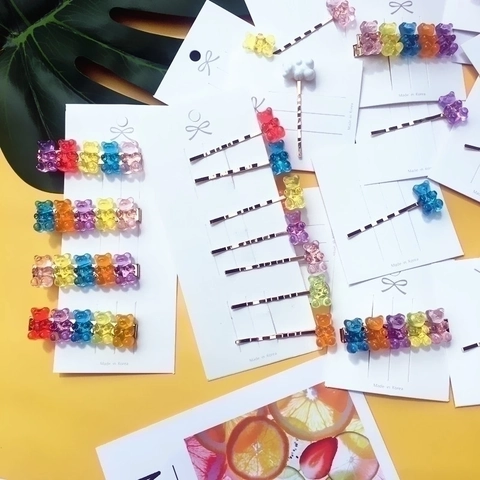 Cute Gummy Bear Hair Clips Resin Acrylic Candy Color Jelly Bobby Pins For Girls Kids Korean Style Cartoon Headwear