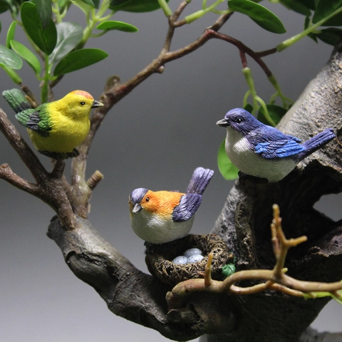 Realistic Resin Bird And Artificial Nest Figurine Miniature Landscape Ornaments For Garden Bonsai Desk Decor Pastoral Style