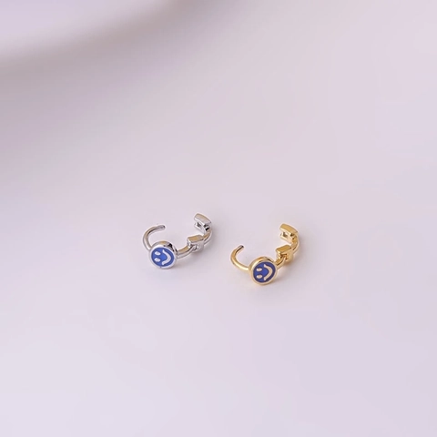 Smiley Gesicht Ohrring Kupfer Emaille Blau Minimalistisch Piercing Schmuck Ohrmanschette
