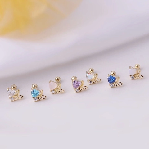 Heart Zircon Butterfly Ear Cartilage Studs Titanium Steel Screw Back Helix Piercing Korean Fashion Jewelry Women