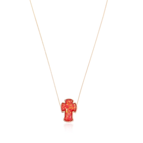 Cross Pendant Necklace Alloy Rose Gold Plated Faux Opal Glitter Inlay Vintage Fashion Jewelry For Women