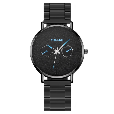 Men's Fashion Ultra Thin Quartz Watch With Metal Steel Strap Dual Dial Business Casual Wristwatch