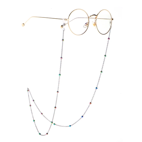 Glasses Chain Metal Colorful Aurora Beads Anti Slip Eyewear Lanyard Fashion Sunglasses Strap Holder For Women