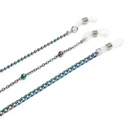 Iridescent Metal Glasses Chain Rainbow Beaded Anti-slip Eyewear Strap Sunglasses Holder Fashionable Neck Cord