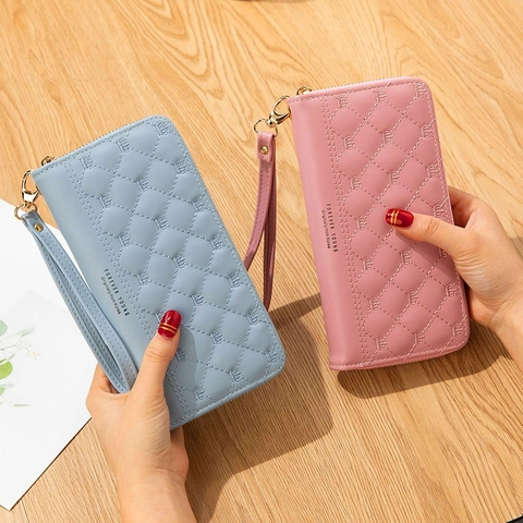 Damen Lange Geldbörse Mit Reißverschluss PU Leder Handgelenktasche Clutch Brieftasche Multifunktional Kartenfach Handyhalter
