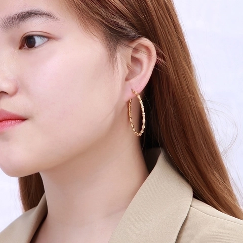 Stainless Steel Bamboo Joint Hoop Earrings For Women Fashion Geometric Statement Large Circle Metal Jewelry