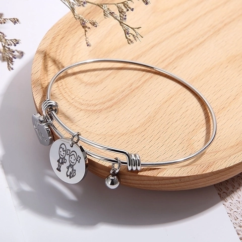 Bracciale Rigido Regolabile in Acciaio Inossidabile con Cuore Love per Donna Coppia Ciondoli Cartoon Gioielli Minimalisti Moda
