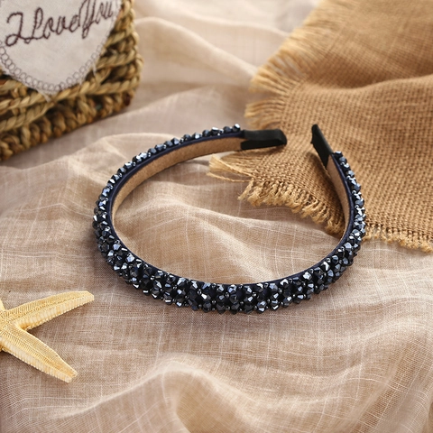 Handmade Beaded Crystal Headband Korean Style Thin Hair Hoop Elegant Non Slip Sparkly Hair Accessory For Women