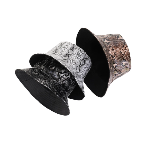 Cappello Da Pescatore Con Motivo Serpente In Pelle PU Reversibile Protezione Solare Casual Hip Hop Per Uomo Donna