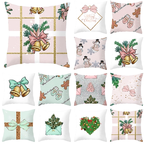 Kerst Kussensloop Perzikhuid Polyester Vierkante Kussenhoes Home Sofa Decor Sneeuwpop Peperkoek Patroon