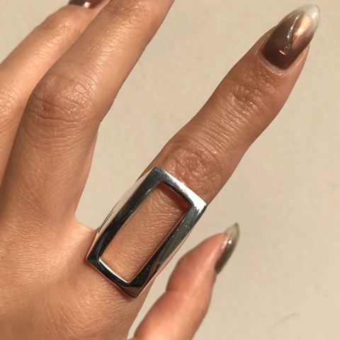 Anello Geometrico Rettangolare Cavo In Argento Sterling 925 Regolabile Stile Francese Minimalista Per Donne