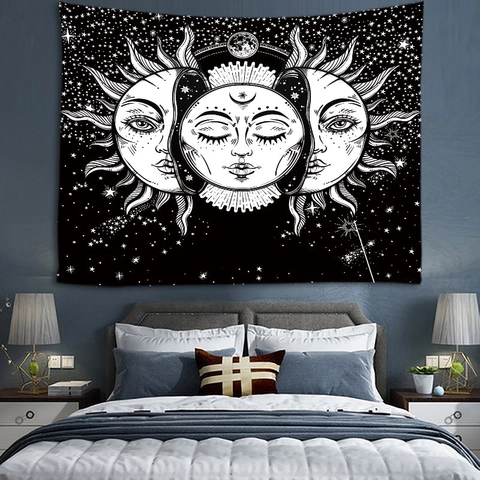 Tapiz De Pared Sol Luna Estrella Místico Astronauta Mandala Patrón Tela Poliéster Manta Colgante Para Decoración Del Hogar