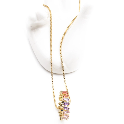 Collier Pendentif Cercle Zircon Coloré Cuivre Plaqué Or Chaîne Boîte Bijoux De Mode Luxe Pour Femmes