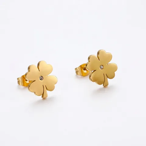 Clover Shaped Stud Earrings Stainless Steel With Cubic Zirconia Korean Simple Fashion Jewelry For Women
