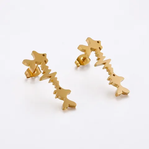 Fish Heartbeat Stud Earrings Stainless Steel ECG Wave Curve Geometric Unique Modern Jewelry For Women