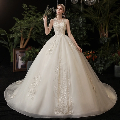 Französisch Einfaches Hochzeitskleid Spitze Tüll Ärmellos Off Shoulder Applikation Pailletten Braut Ballkleid Elegant Damen
