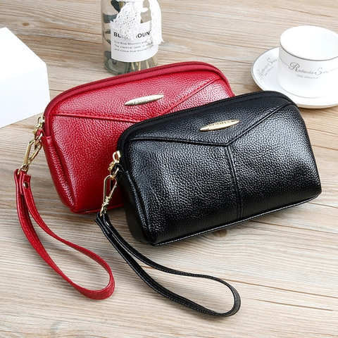 Women Lychee Texture PU Leather Wristlet Clutch Wallet Large Capacity Phone Bag Zip Closure Fashion Handheld Pouch