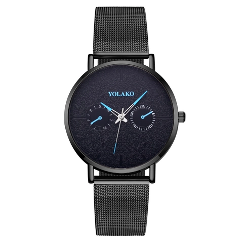 Fashion Men Quartz Watch Milanese Mesh Metal Strap Ultra Thin Round Dial Business Casual Dress Wristwatch
