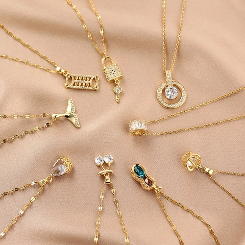 Edelstahl Halskette Zirkon Anhänger Elegant Mode Damen Schmuck Mehrere Stile Designs Gold Vergoldet