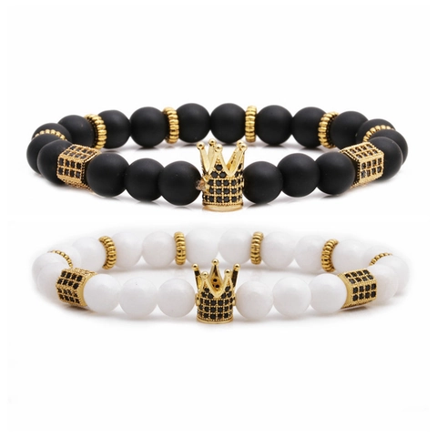 Bracciale Di Perline Con Ciondolo A Corona Pietra Naturale Occhio Di Tigre Turcheσε Lega Gioielli Elastici Per Uomo Donna