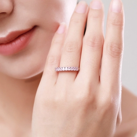 Rosa Ovaler Zirkon Eternity Ring 925 Sterlingsilber Einreihig Luxus Mode Schmuck Für Damen