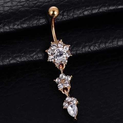 Belly Button Ring Alloy Rhinestone Flower Waterdrop Dangle Navel Piercing Jewelry For Women Sparkling Elegant