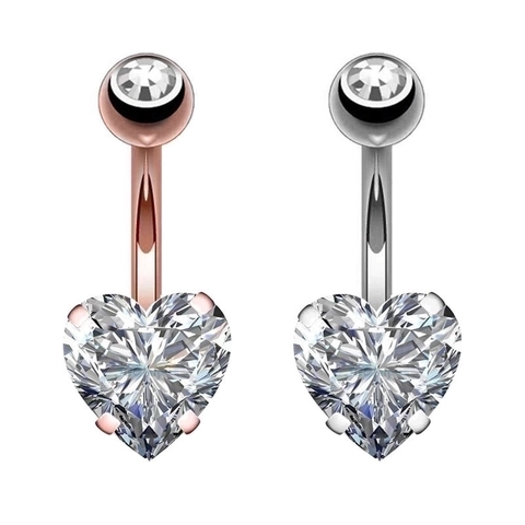 Heart Cubic Zirconia Belly Ring Piercing Jewelry With 316 Surgical Steel Post Elegant Body Jewelry For Women And Men